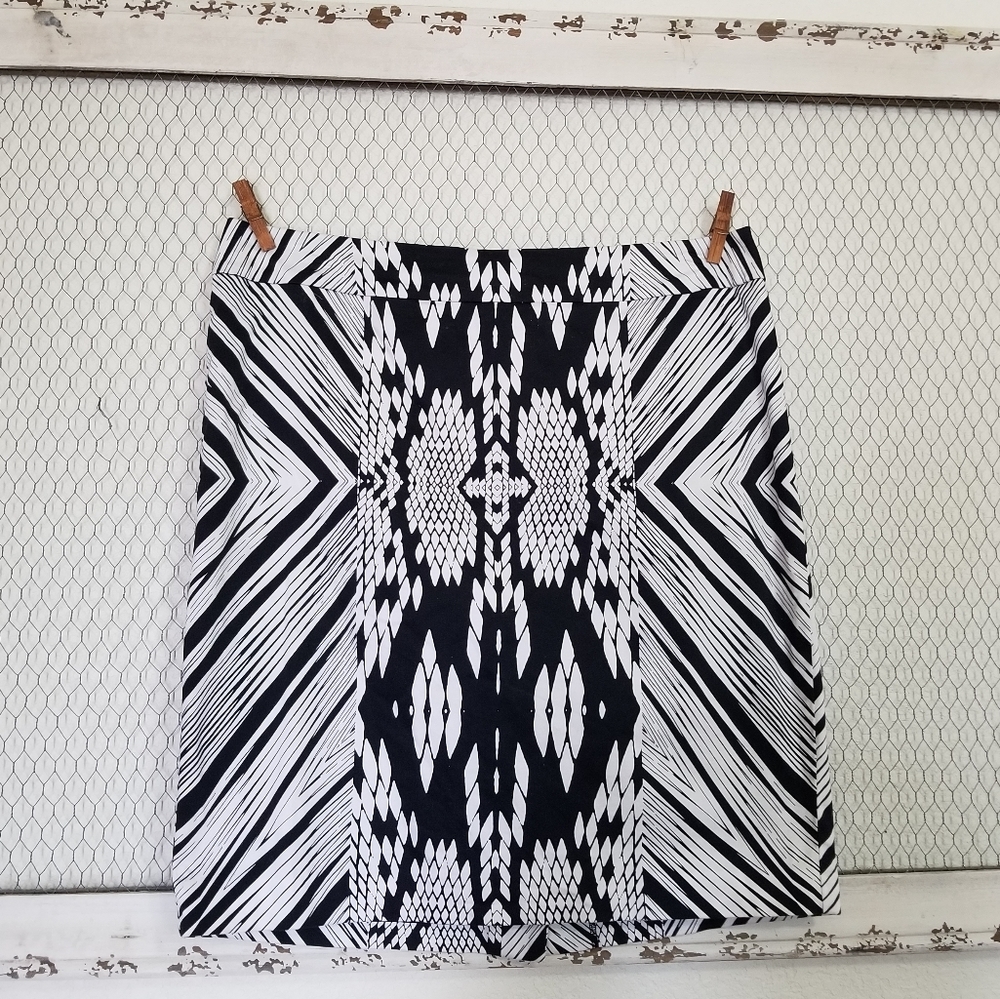 Calvin Klein Pencil Midi Zipper White/Blue Skirt